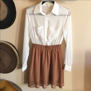 White and tan collared dress NWT
